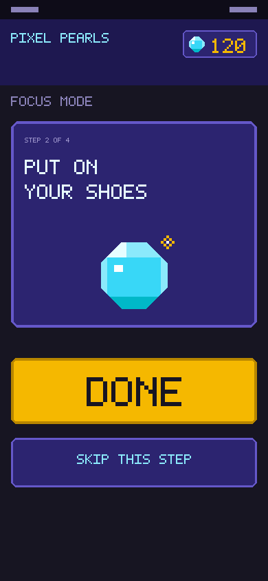 Illustration of Focus mode, which hides the tabs and shows one Step at a time.